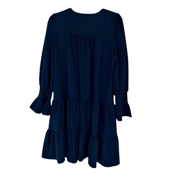 Tuckernuck Pomamder Place Kenzo Navy Crepe tiered long sleeve dress - Picture 3 of 8